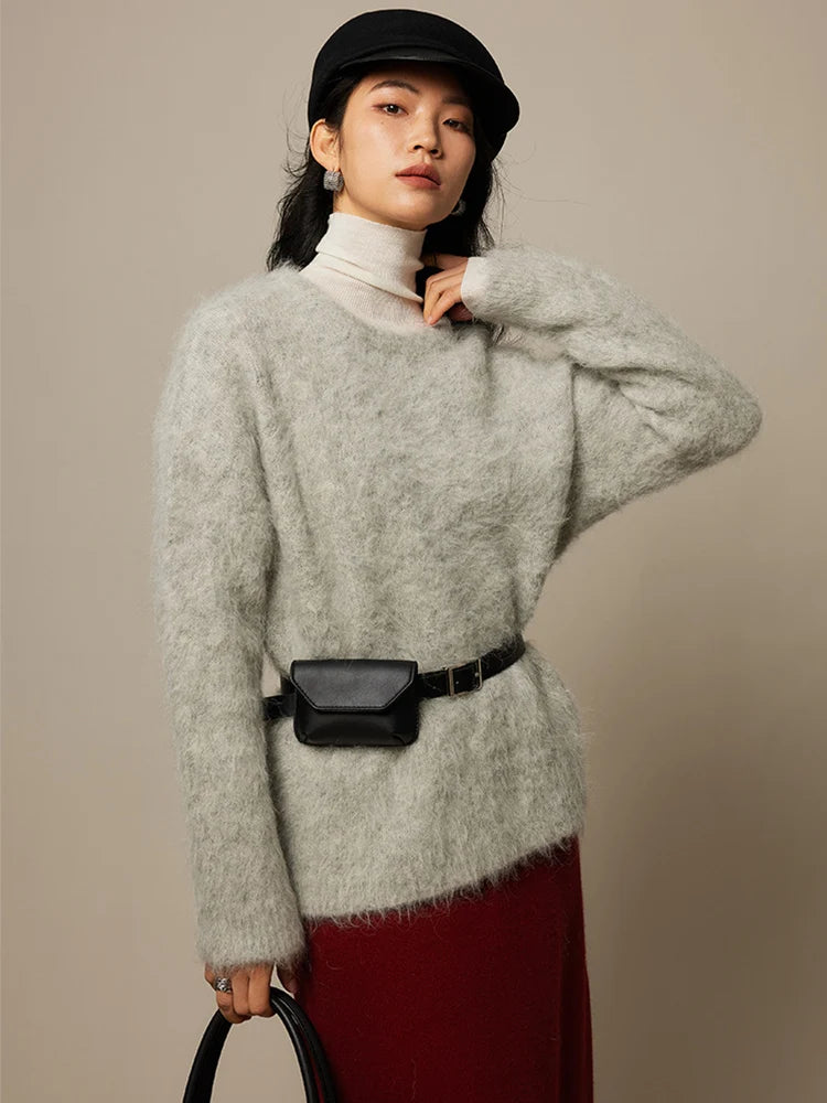 SuyaDream Warm Alpaca Pullovers for Woman, Dropped Sleeved Loose Sweaters, Brushed Wool Knit Sweater, 2026 Fall Winter Top - Matrix Studios
