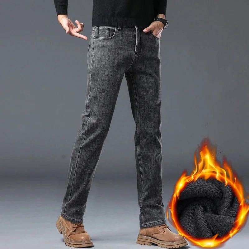 Winter Warm Jeans Men's Slim Straight Elastic Denim Pants Casual Male Clothing Fashion Plush Trousers New Hot Sale Fashion Jeans - Matrix Studios