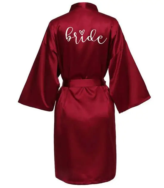 Wedding Party Team Bride Robe With Black Letters Kimono Satin Pajamas Bridesmaid Bathrobe SP063 - Matrix-studios.com