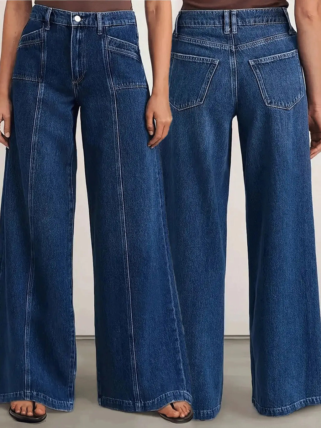 "Women’s Deep Blue Wide Leg Jeans - Stylish Denim Trousers for Comfort and Versatility - Matrix-studios.com