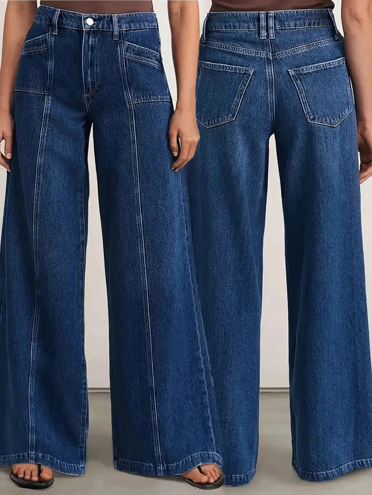 "Women’s Deep Blue Wide Leg Jeans - Stylish Denim Trousers for Comfort and Versatility - Matrix-studios.com