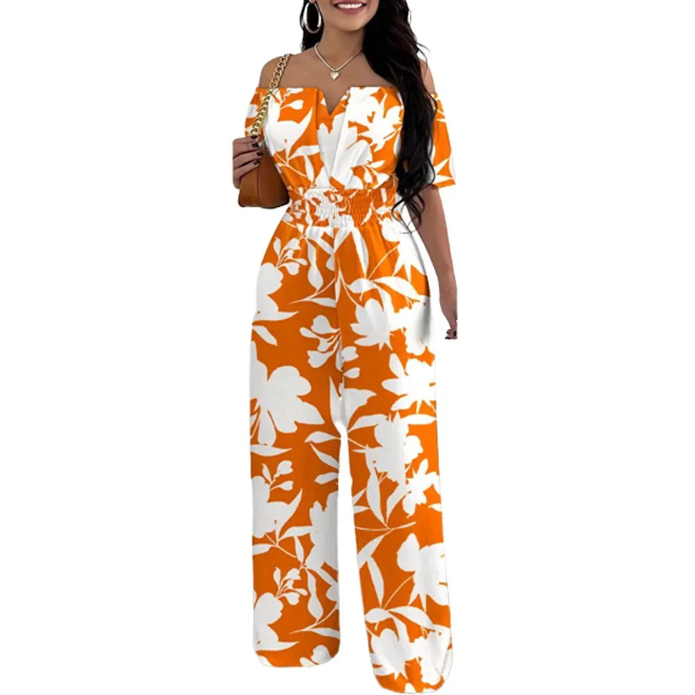Summer Elegant Off Shoulder Women's Jumpsuit 2024 Fashion Trend Casual Short Sleeve Wide Leg Pants Jumpsuits for Women Overalls - Matrix Studios
