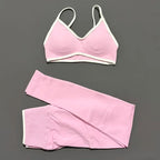 2Pcs HISTELLO Women's Seamless Yoga Fitness Set Ignite Sculpt Scrunch Leggings Strappy Halter Bra Gym Sports Fitness Outfit - Matrix-studios.com