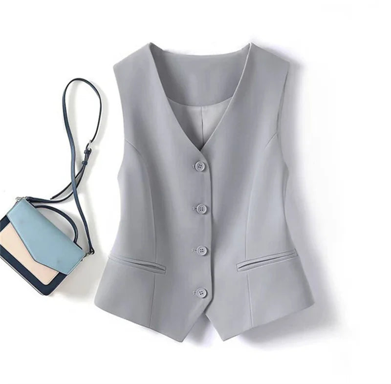 Spring Summer Korean Fashion Vest 2025 New Women Short Fashion V-neck Sleeveless Casual Blazer Waistcoat Coats Female Tops - Matrix Studios