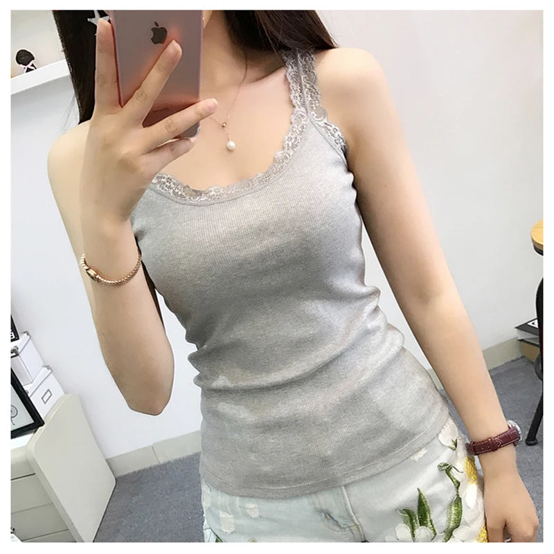 Black Tops Summer Sleeveless Women Tank Top With Lace Top Red Inside Wear Lace Camisoles Loose Underwear Womens Clothing Vest - Matrix-studios.com