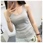 Black Tops Summer Sleeveless Women Tank Top With Lace Top Red Inside Wear Lace Camisoles Loose Underwear Womens Clothing Vest - Matrix-studios.com