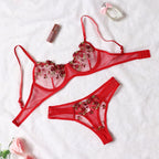 Purple Fancy Lingerie Set Female Underwear Embroidery Flower Bra And Panty Sets Women Outfits - Matrix-studios.com