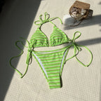 sexy terry cloth striped bikinis sets two pieces halter tie swimsuits Swimwear Biquini conjunto de bikini tankini trikini - Matrix-studios.com