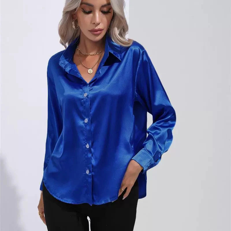 Autumn Casual Women's Blouses Elegant Satin Multicolor Basic Slim Shirt Solid Vintage Trend Ball Dance Party Shirt All-Match Top - Matrix-studios.com