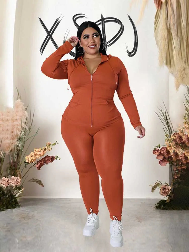 Plus Size Women 2 Piece Set Outfit Stretchy Hoode and Pant Trouser Suits New in Matching Sets Fall Workout Outfits Tracksuit - Matrix-studios.com