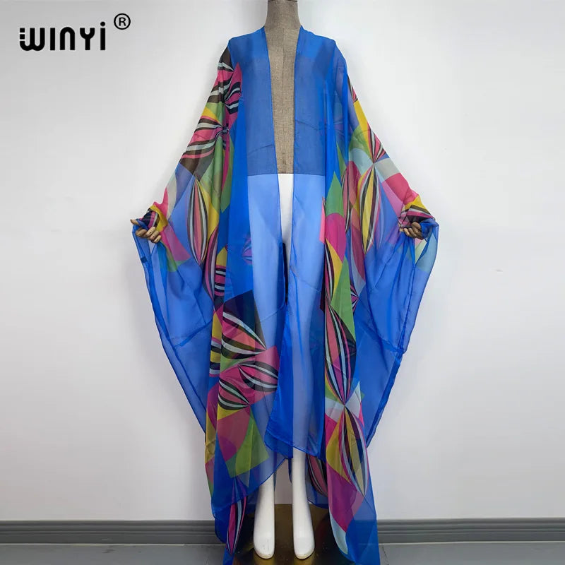 2022 WINYI Beach Cover Up Sweet Lady Pink Boho Cardigan Stitch Cocktail Sexy Boho Maxi Holiday Batwing Sleeve Perspective Kimono - Matrix Studios