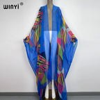 2022 WINYI Beach Cover Up Sweet Lady Pink Boho Cardigan Stitch Cocktail Sexy Boho Maxi Holiday Batwing Sleeve Perspective Kimono - Matrix Studios