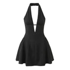 YENKYE French Style Retro Polka Dot Deep V Halter Dress Women Sexy Backless A-line Slim Sweet Elegant Mini Dresses Summer Robe - Matrix-studios.com