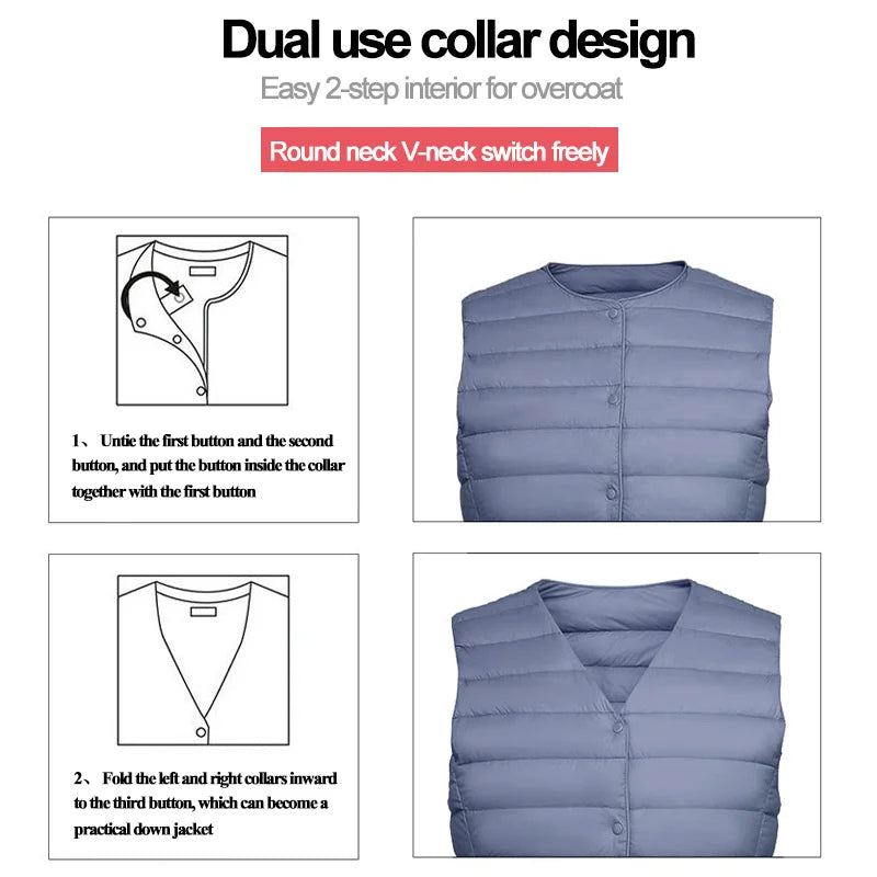 Female 90% White Duck Down Ultra Lightweight Packable Warm Down Liner Vest 2023 New Women Sleeveless Puffer Jacket - Matrix-studios.com