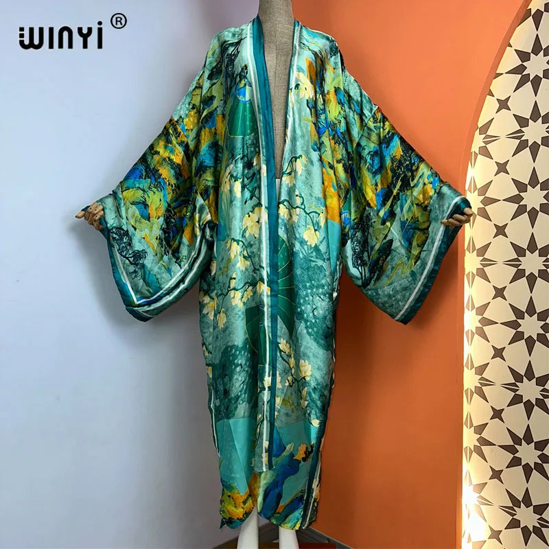 WINYI Summer New Fashion Print Women Cardigan Loose Long Dress Elegant Party Boho Maxi Beach Holiday Cover Up Kimonos Kaftan - Matrix Studios