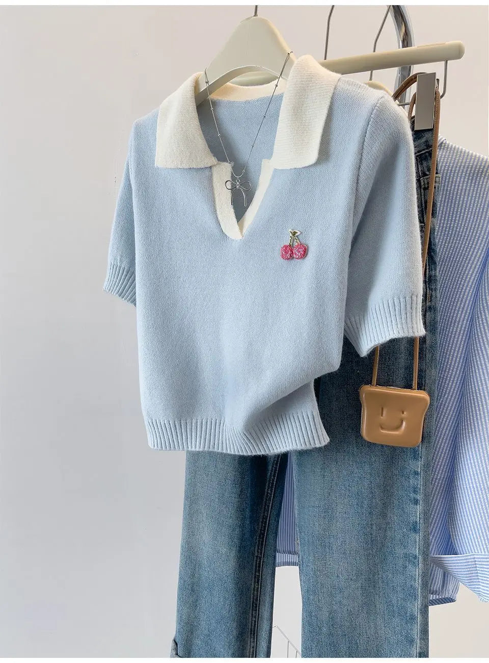 Loose and Slim Polo Neck Ice Silk Short-sleeved T-shirt for Women in Summer Fashion Age-reducing Versatile Top - Matrix-studios.com