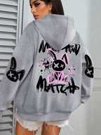 Mix And Match Cartoon Rabbit Prints Women Hoodie Pocket Streetwear Harajuku Loose Hoody All-Match Fleece Female Clothing - Matrix Studios