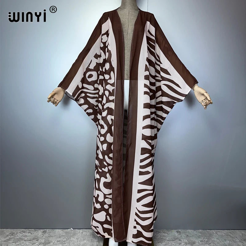 WINYI Africa Bohemia Print Kimonos Loose Dresses for Woman Cardigans Beach Outfits Kaftan Beach Cover Up Evening Dress Maxi Coat - Matrix Studios