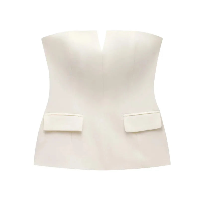 HXAO Tops For Women Strapless Off White Crop Top Woman Summer Corset Tube Tops Sexys Backless Tank Top Sleeveless Solid Tops - Matrix-studios.com