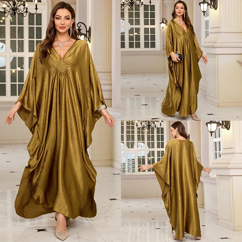 Plus Size Kaftan Dresses for Women Sparkly Glitter Batwing Sleeve Kaftan Cover Up Beach Maxi Dress Loungewear - Matrix Studios