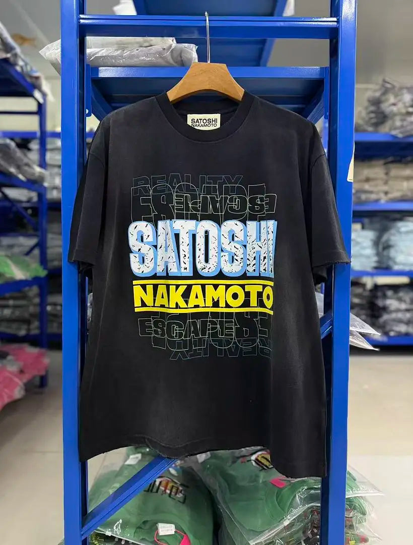 2026ss Satoshi Nakamoto Logo Printed Diamonds Patched Women Men T shirts tees Hiphop Oversized Men Casual Cotton T shirt - Matrix-studios.com