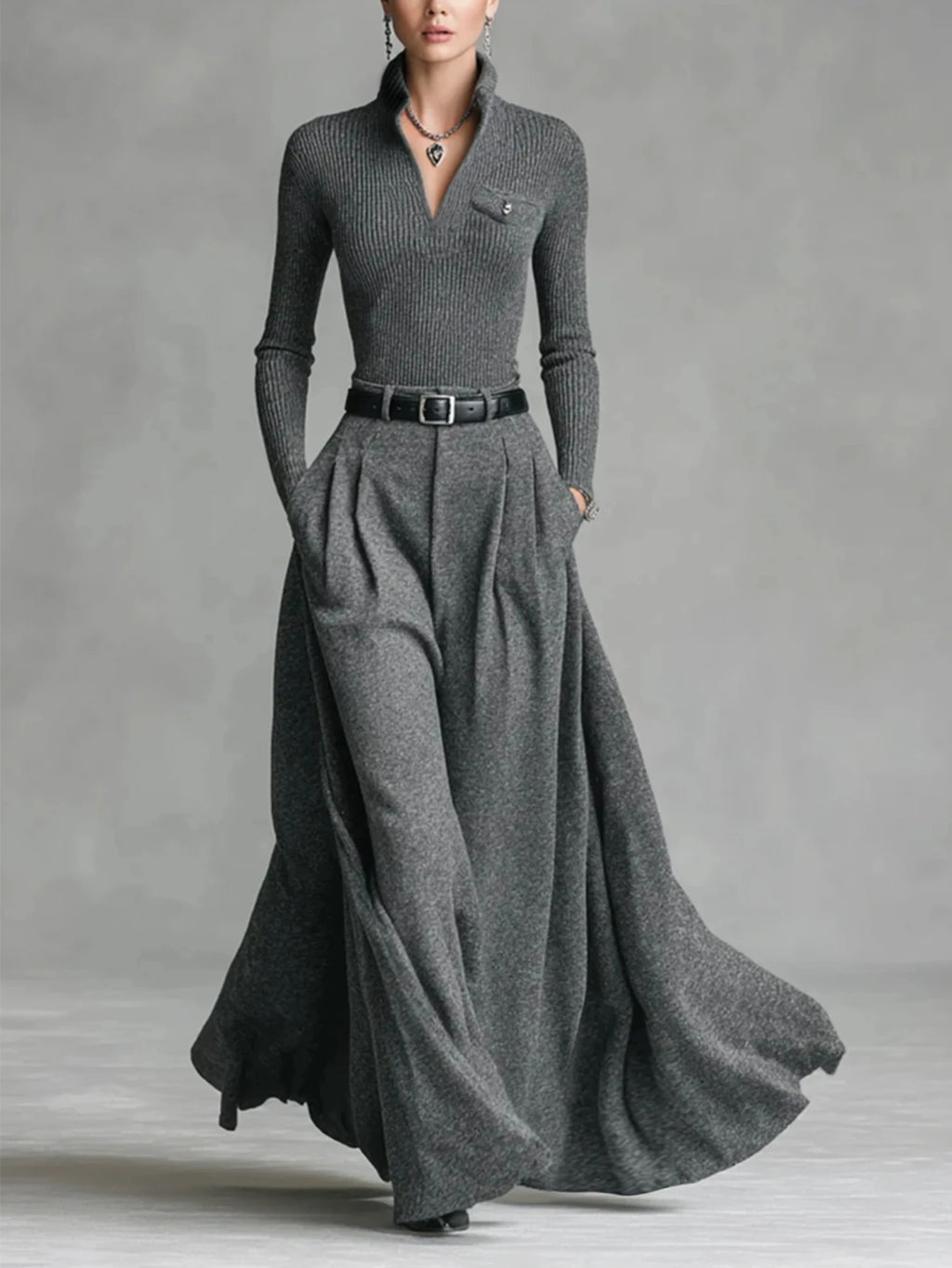 Half Zip Sweatshirt & Wide Leg Pants Matching Set 2 Piece Loungewear Co-ord Outfit Women Elegant Stand Collar Tracksuit with Pockets - Matrix-studios.com