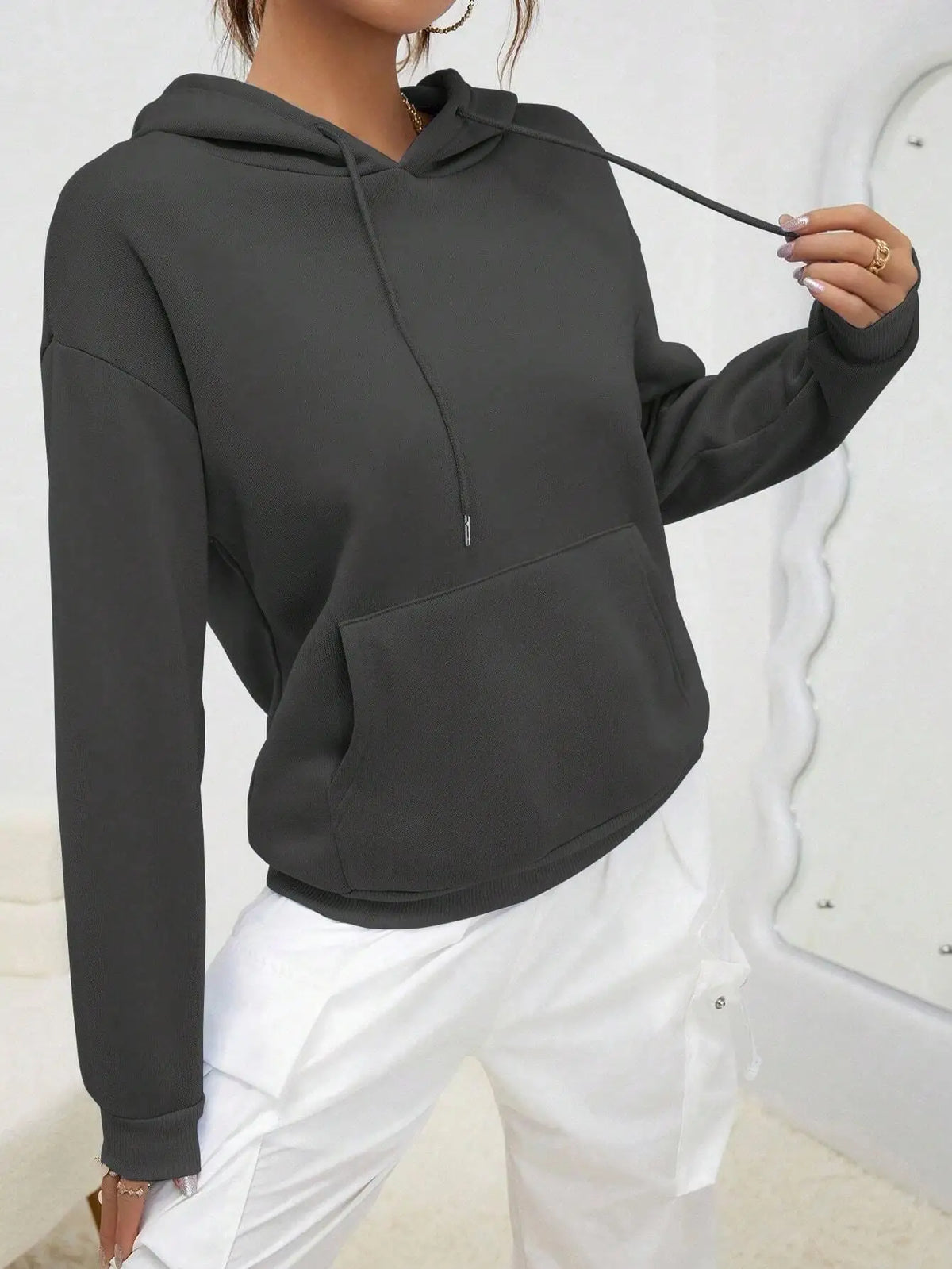 Solid Color Casual Hoodie For Female Pocket Creative Hoody All-Match Street Clothes Womens Fleece Unisex Pullovers - Matrix Studios