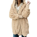 Women Autumn Winter Double-faced Fur Fleece Faux Fur Medium Style Hooded Warm Thick Coat Casual Solid Long-sleeved Fur Overcoat - Matrix Studios