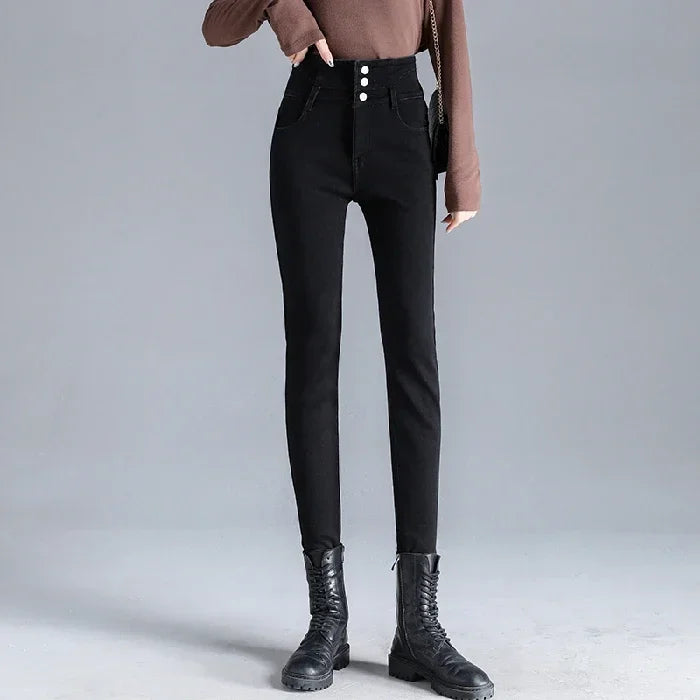 New Women's High Waist Stretch Jeans Blue Black Gray Fashionable and Versatile Multi-button Popular Slim Denim Long Pants Female - Matrix-studios.com