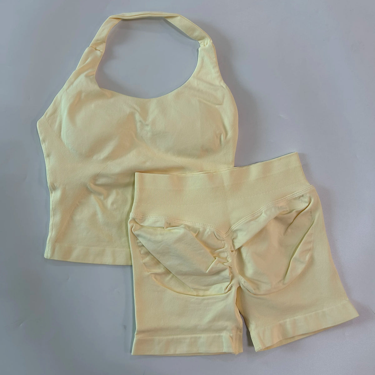 No Logo 2 Pieces Gym Set Women Backless Halter Tops High Waist Seamless Shorts Gym Suit Fitness Clothes Sportswear Workout Sets - Matrix-studios.com
