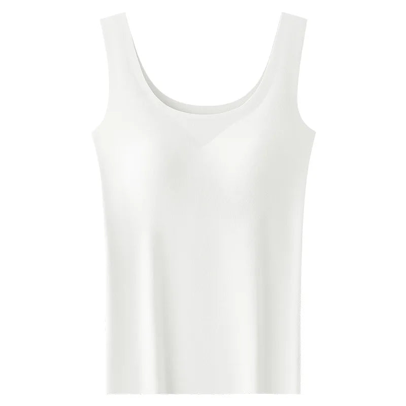 M-2XL Ice Silk Seamless One-piece Bottoming Tank Tops with Chest Pads Women Inner Outerwear Wide Shoulder Sleeveless Tops - Matrix-studios.com