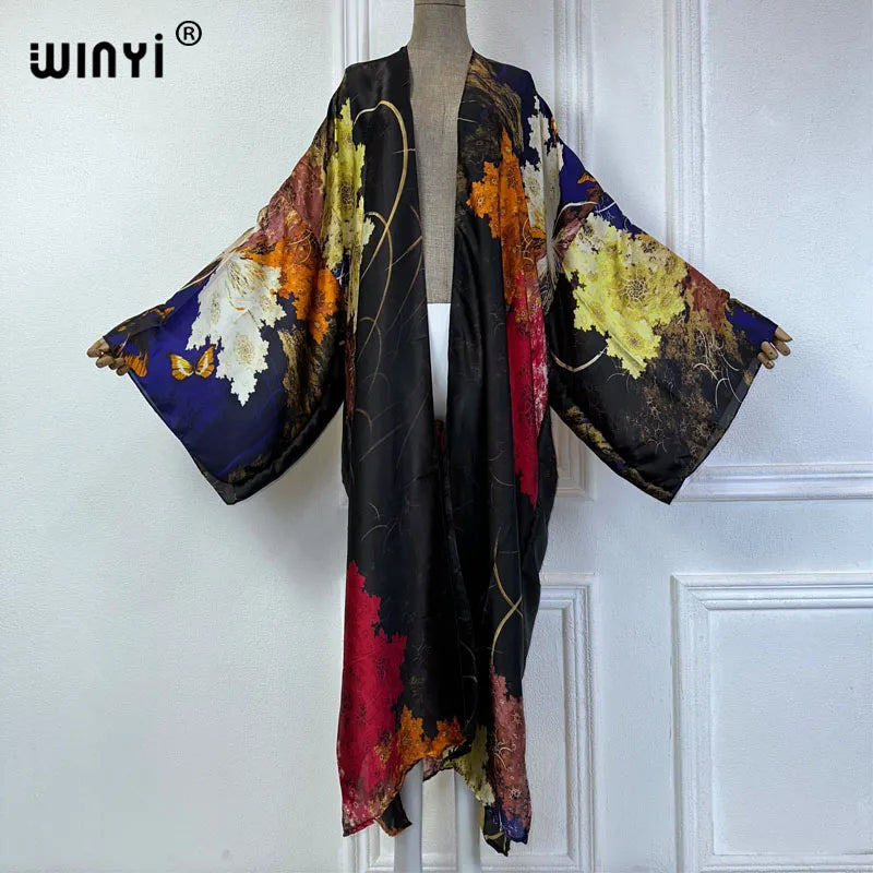 WINYI Summer Bohemian Kimono Beach Cover-Up Swim Suit Elegant African Women Boho Cardigan Sexy Holiday Long Sleeve Beach Dress - Matrix Studios