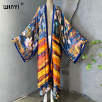 WINYI 2026 Summer Women Cardigan stitch Cocktail sexy Boho Maxi African Holiday Batwing Sleeve Silk feeling Robe kimono kaftan - Matrix Studios