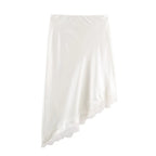 BSAY Lace Asymmetry Satin Texture Skirt Women Fashion Autumn Winter New Solid Chic Female High Waist Elegant Skirts Mujer - Matrix-studios.com