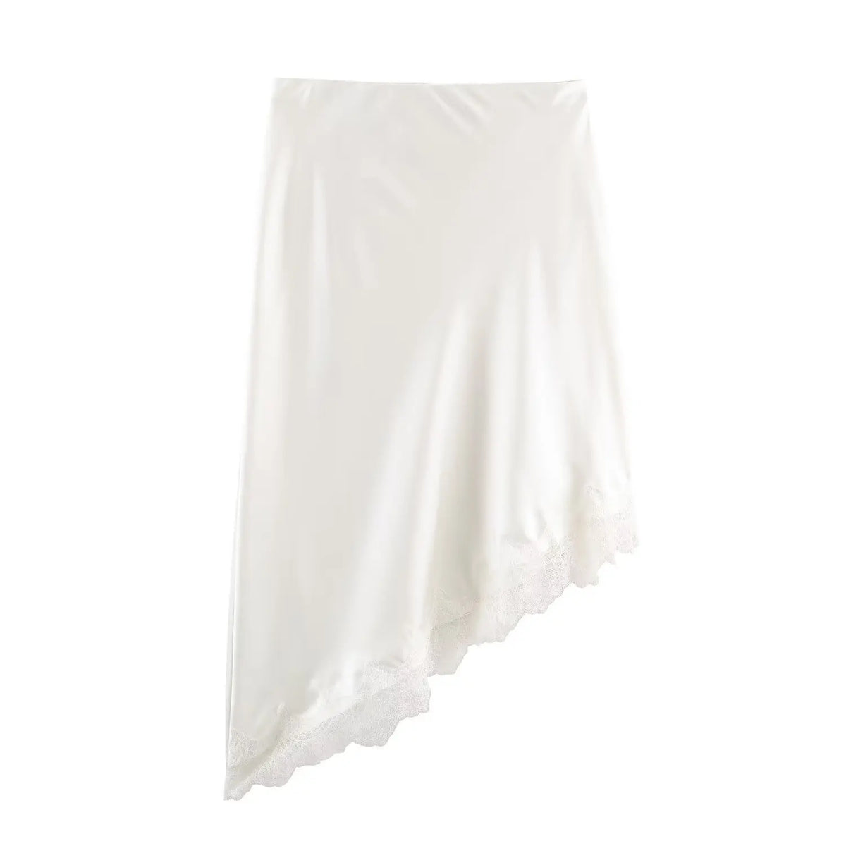 BSAY Lace Asymmetry Satin Texture Skirt Women Fashion Autumn Winter New Solid Chic Female High Waist Elegant Skirts Mujer - Matrix-studios.com
