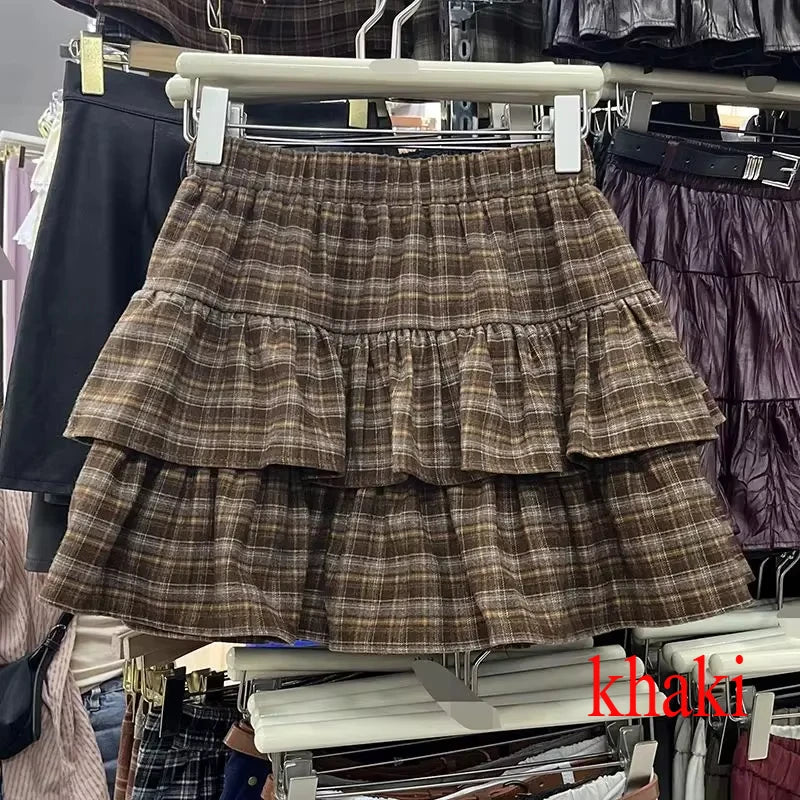Japanese Y2k Cute Ruffled Plaid Skirt Punk Rock Subculture Cake Skirts Japanese Preppy Style Casual New 2025 Women Skirts - Matrix-studios.com