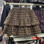 Japanese Y2k Cute Ruffled Plaid Skirt Punk Rock Subculture Cake Skirts Japanese Preppy Style Casual New 2025 Women Skirts - Matrix-studios.com