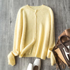 Brushed Wool Cashmere Warm Cardigan Women, O-Neck Seamless Soft Sweater - Matrix Studios