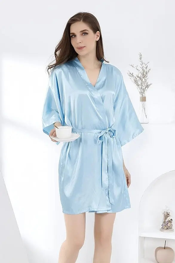 Nightgown Soft Bathrobe Short Women's Lounge Bride Bridesmaid Morning Gown Solid Color Wedding Party Silky Robes Summer - Matrix-studios.com