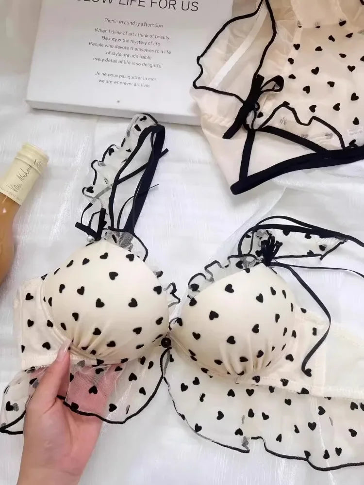 MOYISU Japanese Mesh No-wire lace Underwear set Women's small breasts gather sexy pure desire sweet bra cute bra Panty SET TUSHY - Matrix-studios.com