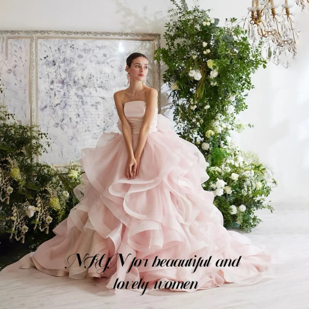 NFYN Pink Elegant Prom Dresses Strapless Backless Prom Gown Pleating Ruffles Chic Woman Evening Dresses robe de bal Customized - Matrix Studios