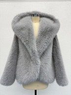2026 Autumn Winter Women Faux Fur Short Coats Solid Hooded Jackets Long Sleeves Covered Button Thick Office Lady OVERCOAT - Matrix Studios