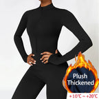 Warm Plush Sports Jumpsuits Women's Tracksuit One-Piece Fitness Suit Winter Gym Sets Long Sleeves Black Exercise Bodysuit Woman - Matrix Studios