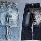 2025 American Fashion Jeans Letter Printing Pattern High Street Casual Wide Legs Y2K Men's Retro Gothic Trendy Casual Pants - Matrix Studios