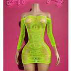 1PC Women Fishnet Cover Up Without Bikini Sexy Lingerie See Through Hollow Out Bodycon Dress Long Sleeve Beachwear Qq568 - Matrix Studios