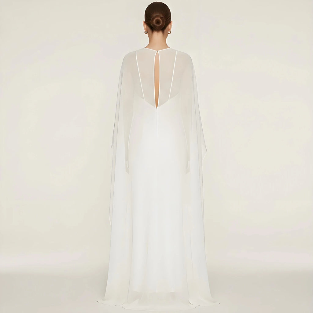 Women Chiffon Long Cape High Low Flowy Poncho Sheer Mesh Shawl and Wraps for Evening Dress Wedding Cover Up Capelet - Matrix Studios