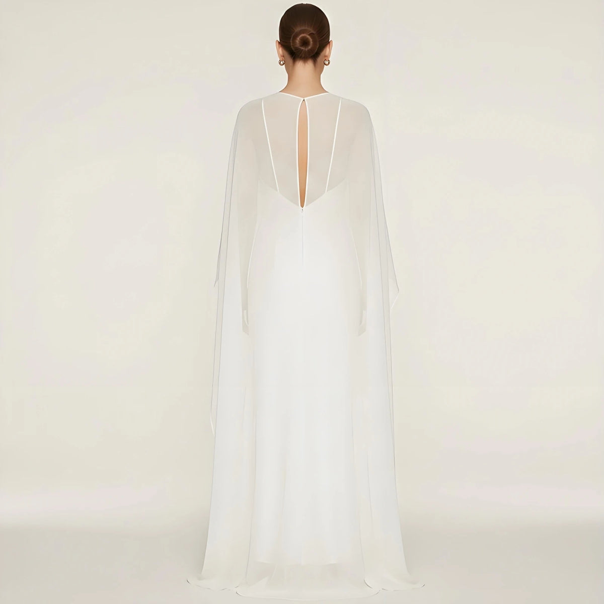 Women Chiffon Long Cape High Low Flowy Poncho Sheer Mesh Shawl and Wraps for Evening Dress Wedding Cover Up Capelet - Matrix Studios