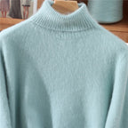 Autumn And Winter New 100% Mink Cashmere Sweater Ladies' High Lapel Solid Color Padded Pullover Wool Knitted Bottoming Shirt - Matrix Studios