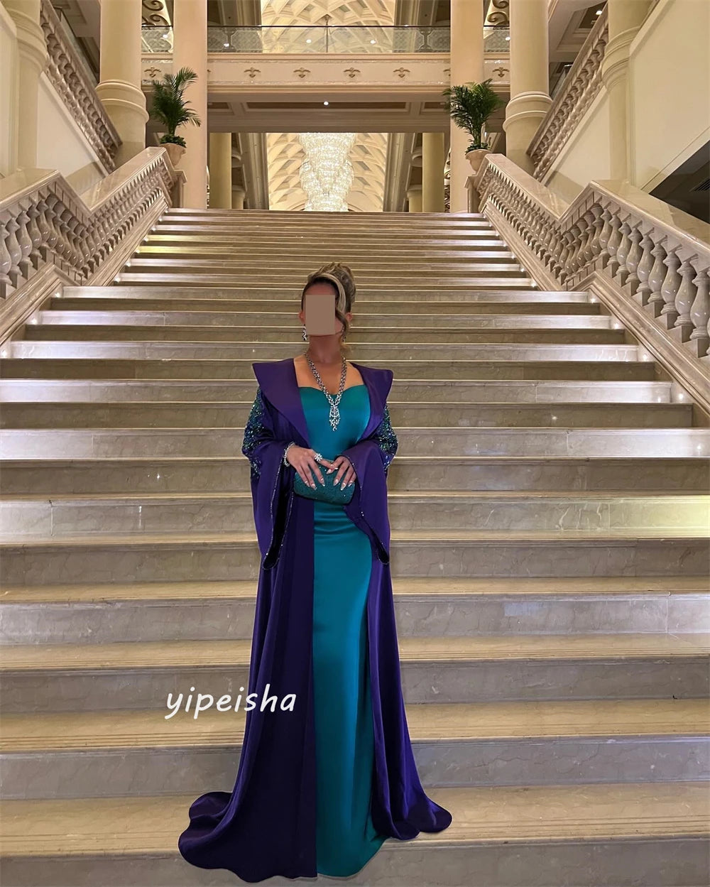 Customized Jiayigong     s Beading Draped Beach Sheath Square Neck Bespoke Occasion Gown Long es - Matrix Studios