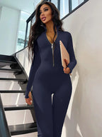 Fitness Outfit Female Casual Sporty Workout Zipper Jumpsuit Women Rompers Long Sleeve Skinny Activity Wear Overalls Tops - Matrix Studios